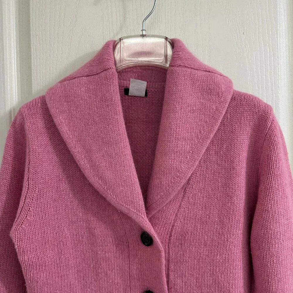 Vintage GUC J. Crew Women Pink Grandpa Cardigan Wool Blend Thick Knit Sz Small - Picture 2 of 5